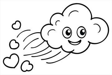 Obraz premium Groovy cloud blowing wind with floating smiley faces and hearts