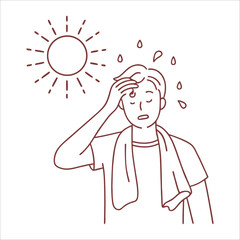 boy thirsty from heat of the summer sun. boy feels so thirsty because of hot weather style vector design illustration