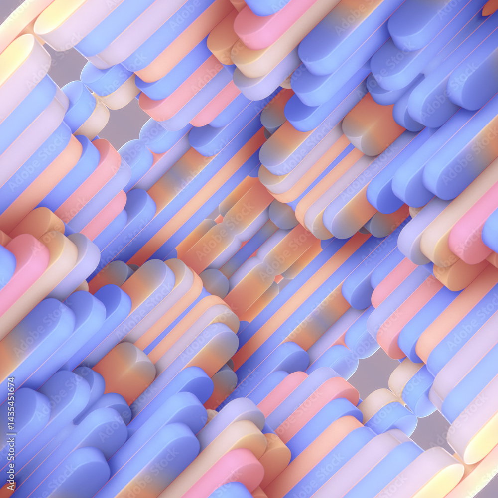 Aufkleber illustration of a pattern of rectangular shapes with rounded edges in shades of orange, blue and pin