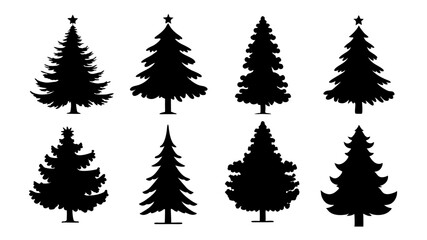 Fototapeta premium set of xmas tree silhouette vector on tranparent background