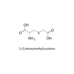 S-(Carboxymethyl)-L-cysteine skeletal structure. Thiol amino acid derivative compound schematic illustration. Simple diagram, chemical formula.