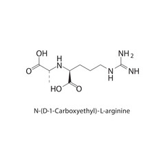 N-(D-1-Carboxyethyl)-L-arginine skeletal structure. Amino acid derivative compound schematic illustration. Simple diagram, chemical formula.