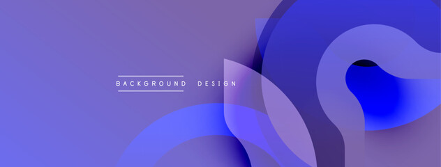 Abstract purple design. Overlapping shapes create modern, fluid composition. Gradient colors offer depth, visual interest.