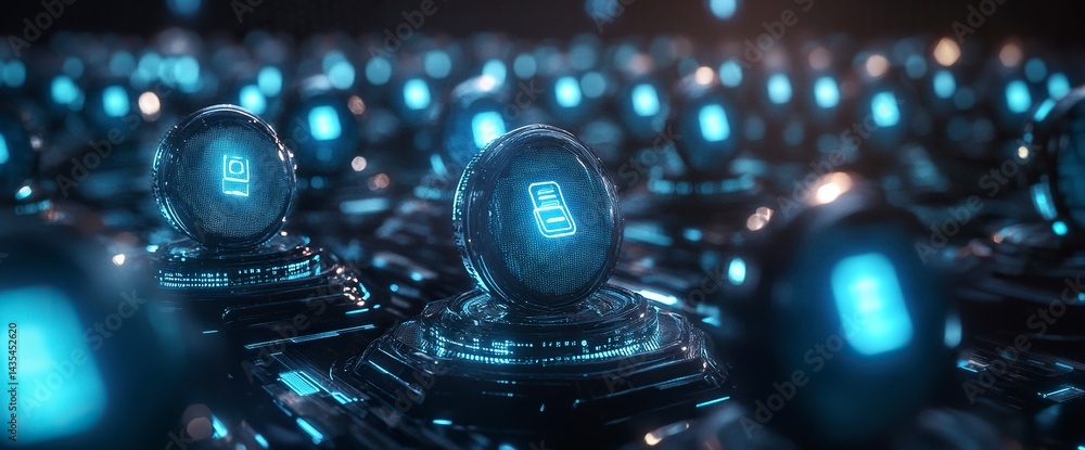 Poster a group of cyber security and biometric technologies combined with digital identity, virtual backgro