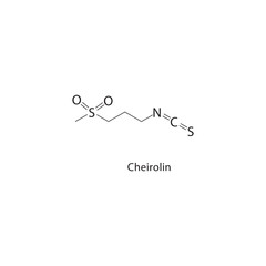 Cheirolin skeletal structure. Isoquinoline alkaloid compound schematic illustration. Simple diagram, chemical formula.