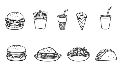 Fast food meal line art illustration simple clean modern design