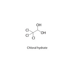 Chloral hydrate skeletal structure. Hydrate compound schematic illustration. Simple diagram, chemical formula.