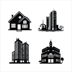 Fototapeta premium Black and white vector illustration of house building city skyline architecture design element for graphics