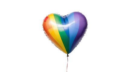 Heart-shaped balloons in rainbow colors symbolizing gay pride, with a long, gently floating string, isolated on a transparent or white background.