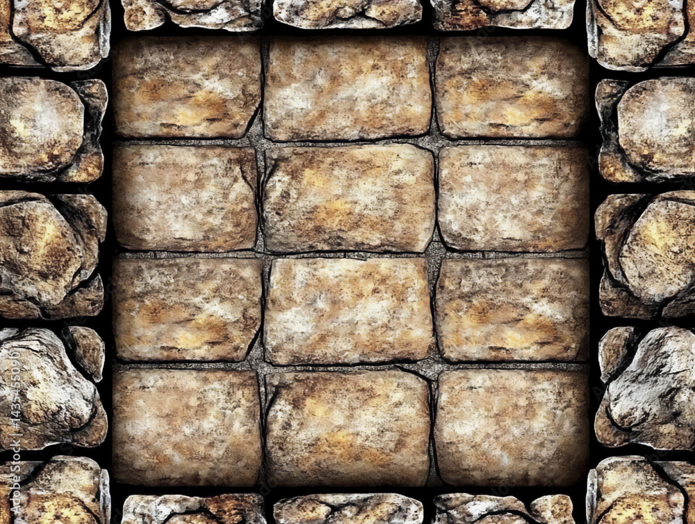 Poster quarry tiles rough unglazed sturdy border pattern