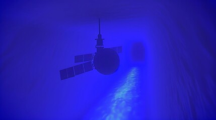 Solitary satellite navigating through a luminous blue cosmic anomaly formation