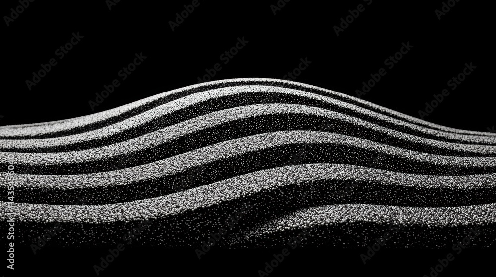 Poster a black and white image of a wave-like pattern.
