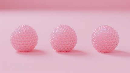 Soft pink spheres on pastel backdrop evoke delicate sweetness and innocence