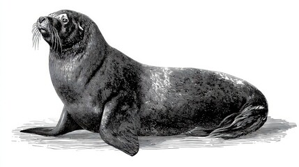 Obraz premium A grayscale illustration of a large southern sea lion.
