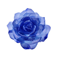 A Shiny Blue Rose in 3D Render with Intricate Petal Details on a Black Background