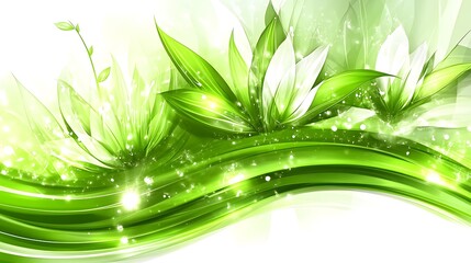 Fototapeta premium Luminous botanical composition with flowing lines and sparkling light effects