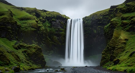 Fototapeta premium Skógafoss Waterfall: Iceland's Emerald Cascade