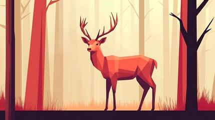 Red Deer in LowPoly Forest.