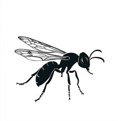 Elegant wasp silhouette on a white background in simple vector style