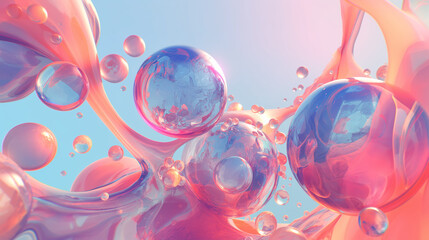 Liquid bubbles deeply clean enlarged fabric fibers. blood stains, coffee stains, sauces remove, 3d rendering.