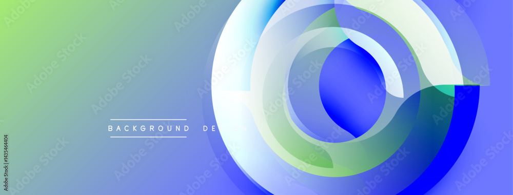 Poster abstract design features layered circles. gradient colors blend blue, green, white. modern aesthetic