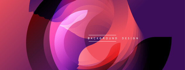 Abstract colorful design. Overlapping shapes create dynamic visual flow. Gradient hues blend, forming modern backdrop.