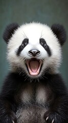 Obraz premium Adorable baby panda, open mouth, studio shot, possible use as a children's book cover or website background