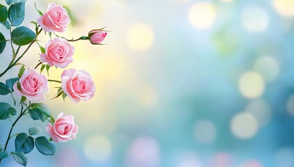 Delicate pink roses on a blurred pastel background