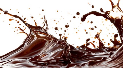 Fototapeta premium A rich splash of mocha syrup, droplets forming elegant arcs against a pure white background.