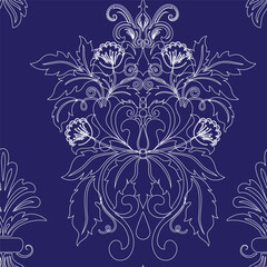 Vector illustration of Abstract Seamless pattern, classic flowers and leaves