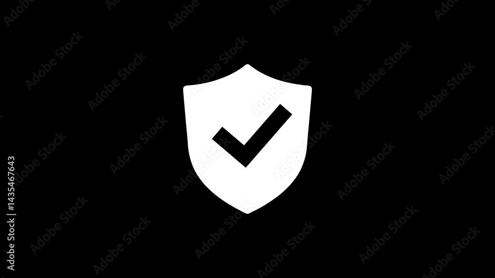 Poster security shield with check mark in white on black background animation