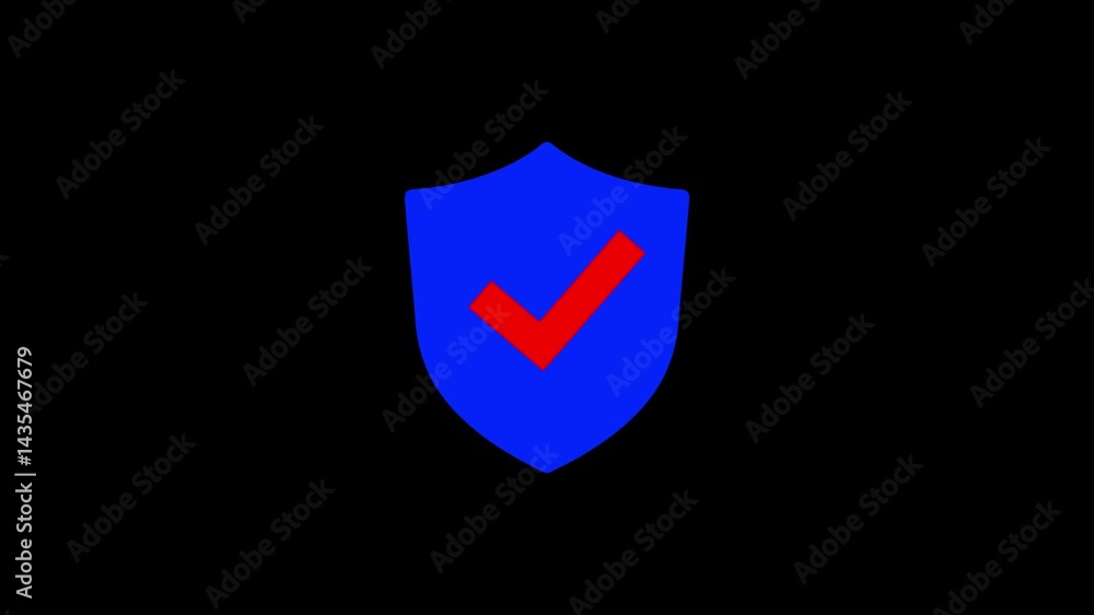 Poster security shield with check mark animation for protection verification and approval concept