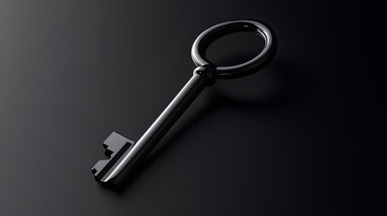 Elegant Black Skeleton Key on Dark Background, Success Concept
