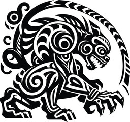 Tribal style black and white Aztec creature symbol vector