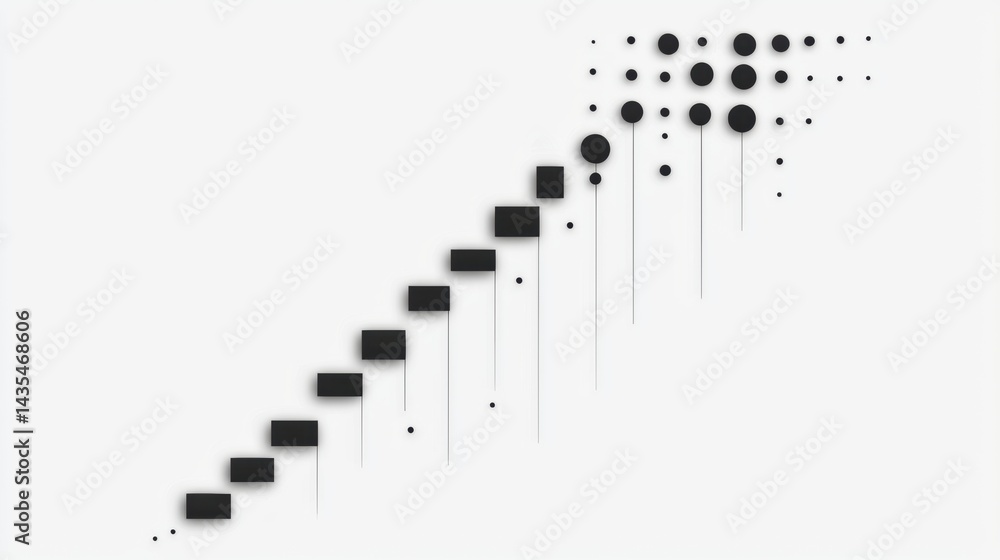 Poster a minimalist line drawing of a staircase ascending to the right, with circles scattered along the wa