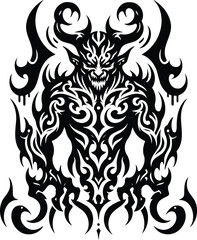 Tribal art mythological demon creature vector silhouette symbol