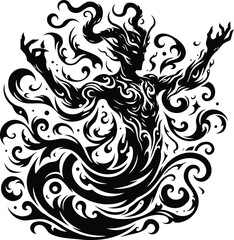 Mystical tribal pattern djinn silhouette summoning energy isolated vector