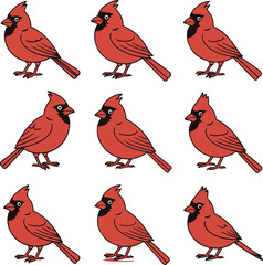set of birds on white cardinal bird icons in a silhouette vector style against a clean white background