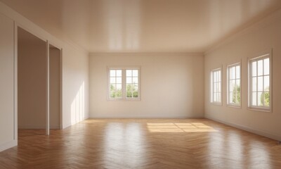 A simple room with wooden floors and windows, ideal for interior design and architecture projects