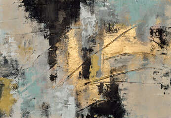 Abstract multicolor painting wtih grunge texture on canvas. Artwork mix brush stroke, splash color and oil, acrylic paint element. Modern contemporary art  for wallpaper background
