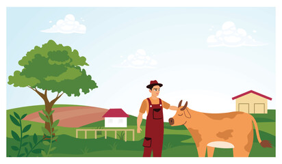 Naklejka premium A man raises cattle on a farm.