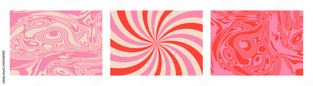 Poster vector groovy hippy psychedelic y2k backgrounds. pink trippy twisted simple geometric abstract lolly