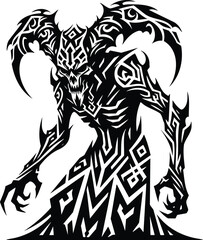 Black and white tribal lich silhouette geometric patterns arcane energy