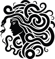 Medusa silhouette symbol with tribal snake patterns