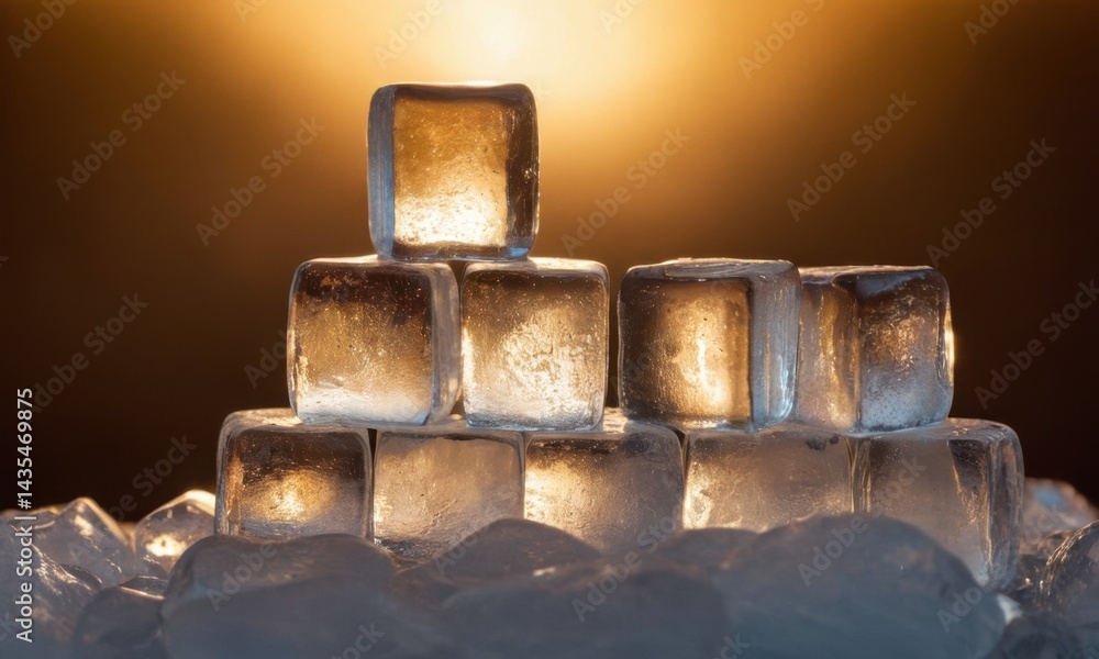 Poster a stack of ice cubes sitting on top of another pile, perfect for use in cold-themed or winter-relate