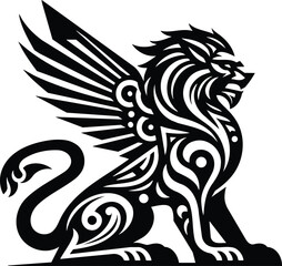 Tribal art style mythological creature Pixiu silhouette symbol