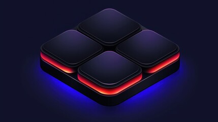A 3D rendering of a futuristic-looking keyboard with glowing red and blue lights.