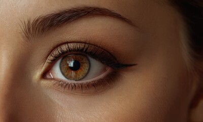 Obraz premium Close-up shot of a woman's eye with long, curly lashes