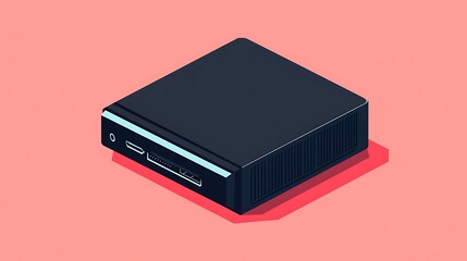 Black Mini PC with Isometric View.