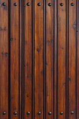 Naklejka premium Dark Brown Wooden Planks Wall Texture Background with Metal Studs